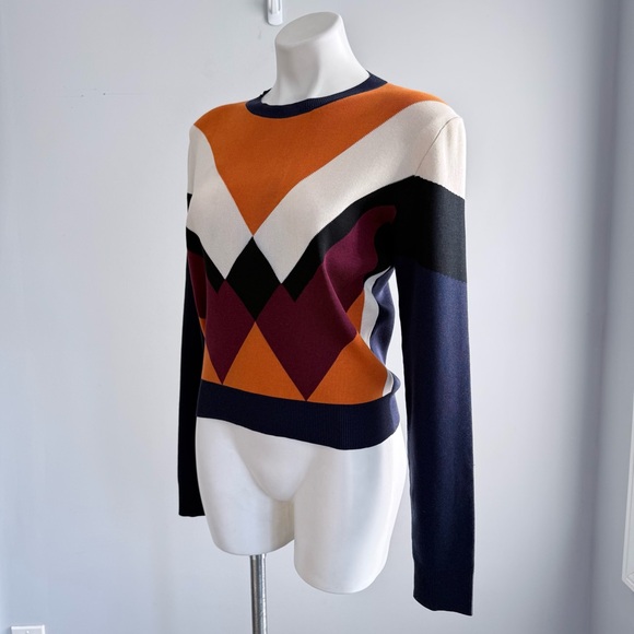 Mulberry England Silk Cotton Knit Sweater S Geometric Chevron Italy Luxury - Picture 5 of 13